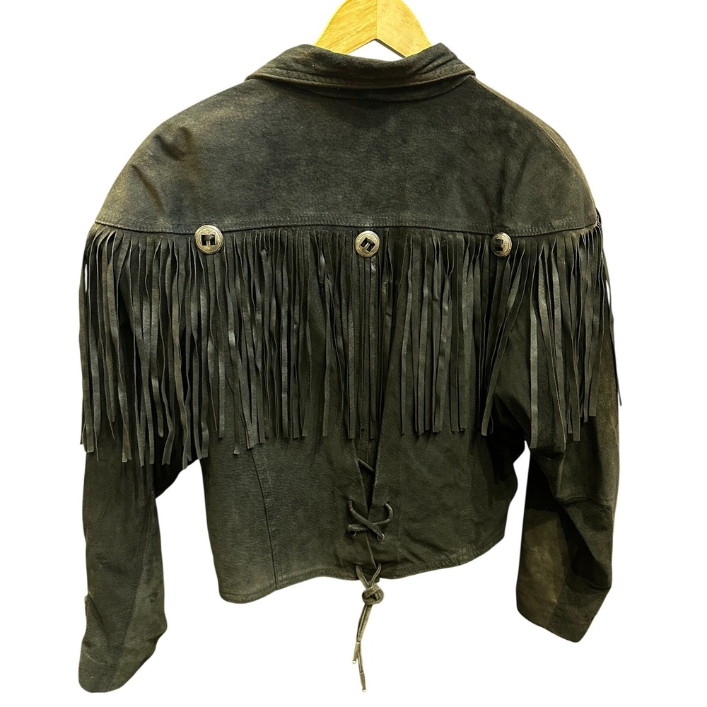 Global Identity Leather Suede Cropped Fringe Jacket Western Boho Size M L